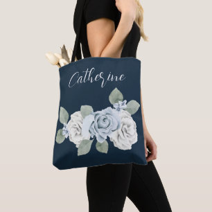 Dusty Blue One Side Script Personlig Namn Boho Tygkasse