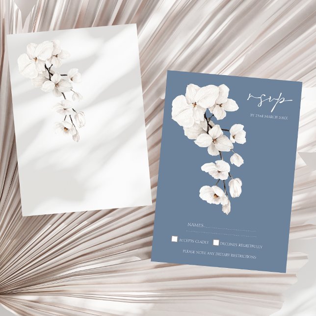 Dusty Blue Orchid Bröllop OSA Card Kort (Modern Dusty Blue Orchids Floral Wedding RSVP Card)