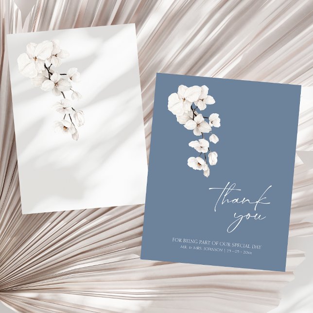 Dusty Blue Orchid Bröllop - tackkort Tack Kort (Modern Dusty Blue Orchids Wedding Thank You Card)
