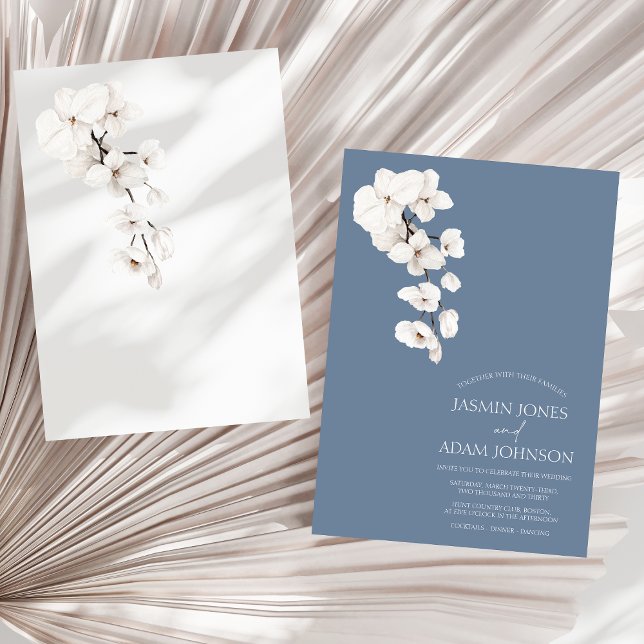 Dusty Blue Orchid Elegant bröllop Inbjudningar (Modern Dusty Blue Orchids Flowers Wedding Invitation)