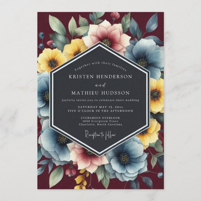 Dusty Blue Painterly Bloom Wedding Inbjudningar (Framsida)
