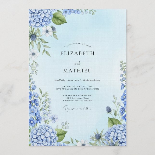 Dusty Blue Painterly Botanical Wedding Inbjudningar (Framsida)