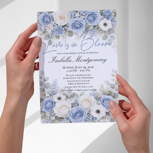 Dusty Blue Palette Love Is in Bloom Bröllopsdusch Inbjudningar