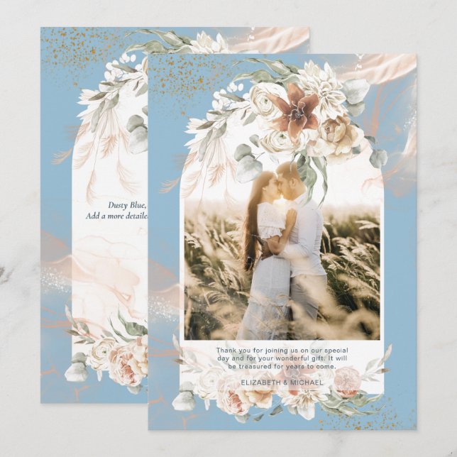 Dusty Blue Pampas Grass Blommigt PHOTO TACK Kort (Fram/baksida)