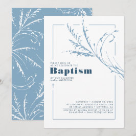 Dusty Blue Pampas Grass Modern Minimalist Baptism Inbjudningar