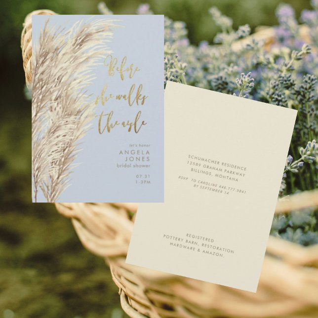 Dusty Blue Pampas Innan hon går Möhippa Inbjudningar (Skapare uppladdad)