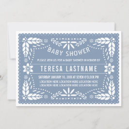 Dusty blue papel picado Mexican pojke dusch Inbjudningar