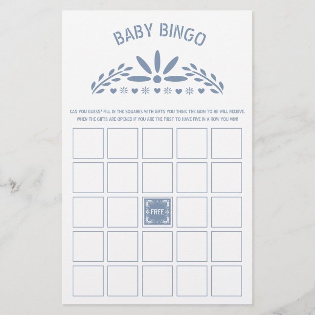 Dusty blue Papel Picado Pojke Shower Bingo-spel Flygblad (Framsidan)