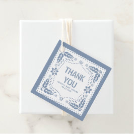 Dusty blue papel picado Tack Pojke Shower Gåvor Etiketter