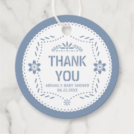 Dusty blue papel picado Tack Pojke Shower Gåvor Etiketter