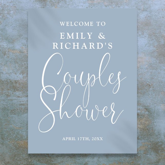 Dusty Blue Parbröllops välkomstskylt för par Poster (Dusty Blue Couples Shower Welcome Sign)