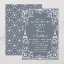 Dusty Blue Paris Frankrike Bachelorette Party Invi