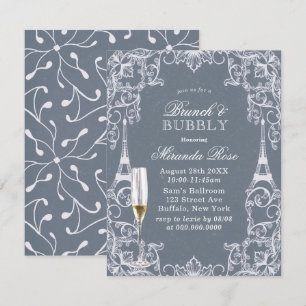 Dusty Blue Paris Frankrike Brunch & Bubbly-inbjuda Inbjudningar