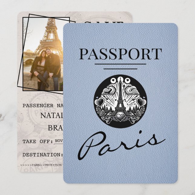 Dusty Blue Paris Passport Spara datum Datumet (Fram/baksida)
