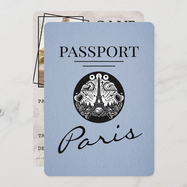 Dusty Blue Paris Passport Spara datum Spara Datumet (Fram/baksida)