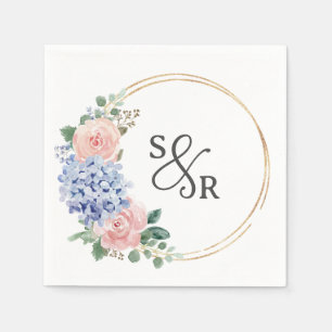 Dusty Blue Pastel Rosa hydrangeas Blommigt Bröllop Pappersservett