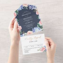Dusty Blue Pastel Rosa hydrangeas Bröllop all in O