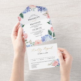 Dusty Blue Pastel Rosa hydrangeas Bröllop all in O