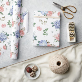 Dusty Blue Pastel Rosa hydrangeas Bröllop Presentpapper