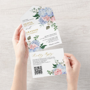 Dusty Blue Pastel Rosa hydrangeas Bröllop QR-kod