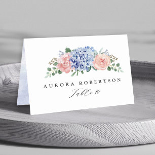 Dusty Blue Pastel Rosa hydrangeas Guest Namn Bordsnummer