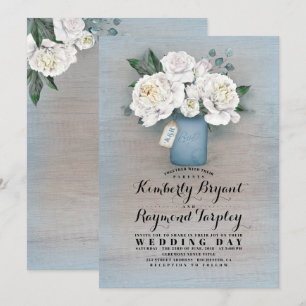 Dusty Blue Pavisserligen Mason Burk Rustic Blommig Inbjudningar