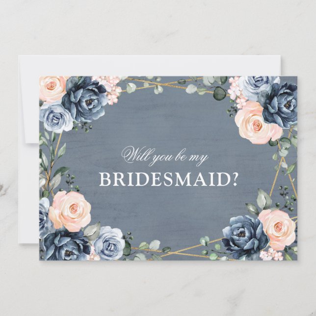 Dusty Blue Peach  blir min bridesmaid Inbjudningar (Framsida)