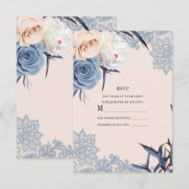 Dusty Blue & Peach Blommig Spets Bröllop RSVP Svar Inbjudningar