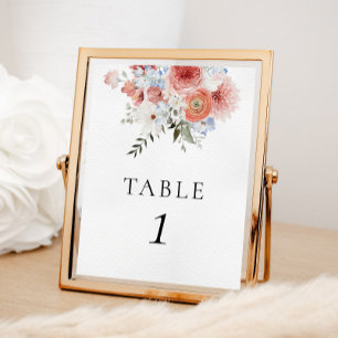 Dusty Blue Peach Blommigt Bordsnummer Poster