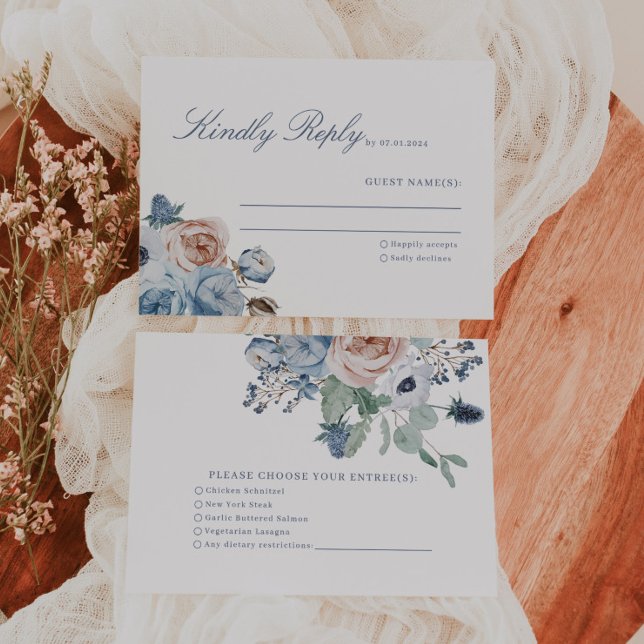 Dusty Blue & Peach Blommigt Bröllop OSA Card (Skapare uppladdad)