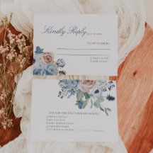 Dusty Blue & Peach Blommigt Bröllop OSA Card