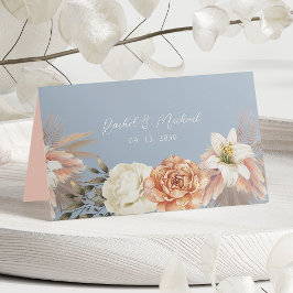 Dusty Blue Peach Blommigt Bröllop Placeringskort