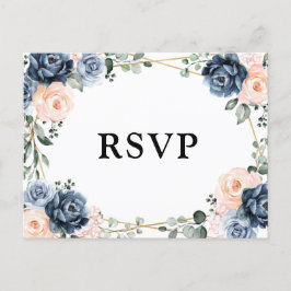 Dusty Blue Peach Blush Geometriskt Blommigt RSVP P Vykort