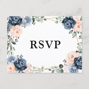 Dusty Blue Peach Blush Geometriskt Blommigt RSVP P Vykort