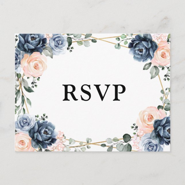 Dusty Blue Peach Blush Geometriskt Blommigt RSVP P Vykort (Framsida)