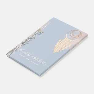 Dusty Blue Peach Boho Bröllop Post-it Block
