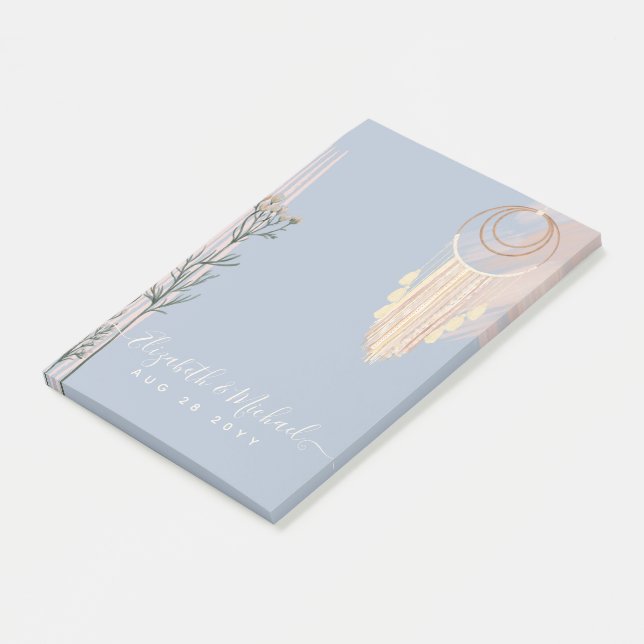Dusty Blue Peach Boho Bröllop Post-it Block (Vinklad)