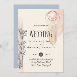 Dusty Blue Peach BOHO bröllopsinbjudan