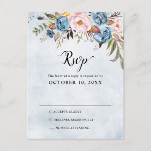 Dusty Blue Peach Botanical Boho Bröllop OSA Vykort