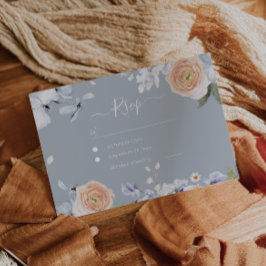 Dusty Blue & Peach Bröllop Response OSA kort
