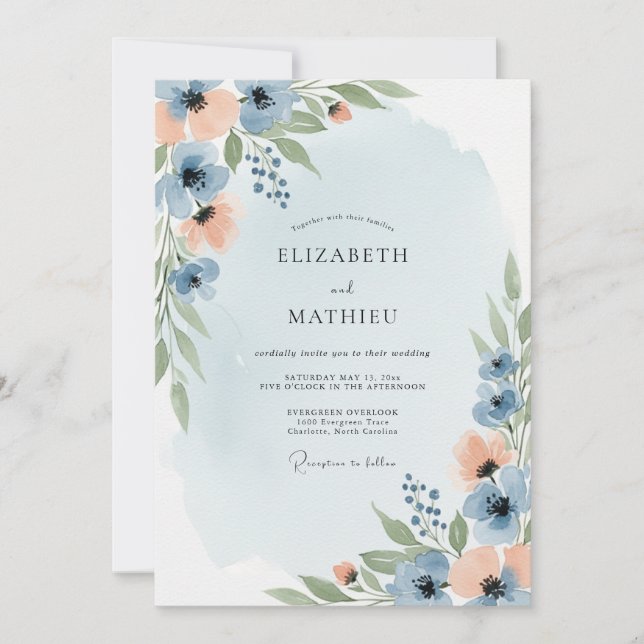 Dusty Blue Peach Dreamy Spring Wedding Inbjudningar (Framsida)