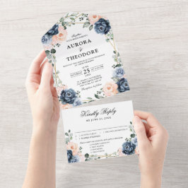 Dusty Blue Peach Geometric Blommigt Bröllop Al