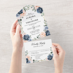 Dusty Blue Peach  Geometric Blommigt Bröllop Al