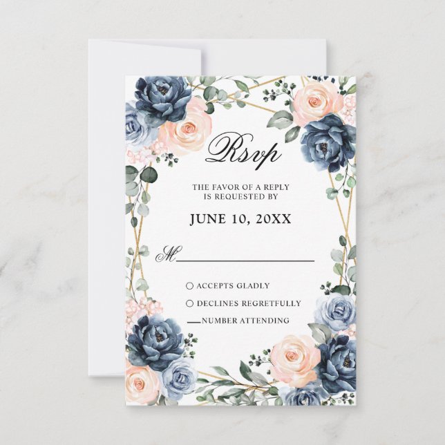 Dusty Blue Peach  Geometric Blommigt Bröllop OSA Kort (Framsida)