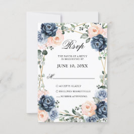 Dusty Blue Peach  Geometric Blommigt Bröllop OSA Kort