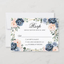 Dusty Blue Peach  Geometric Blommigt Bröllop RS OSA Kort