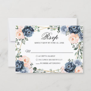 Dusty Blue Peach  Geometric Blommigt Bröllop RS OSA Kort