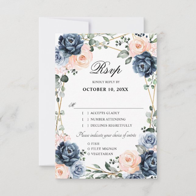 Dusty Blue Peach  Geometric Blommigt Bröllop RS OSA Kort (Framsida)