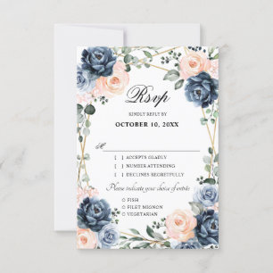 Dusty Blue Peach Geometric Blommigt Bröllop RS OSA Kort