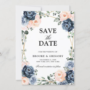 Dusty Blue Peach Geometric Blommigt Bröllop Sa Spara Datumet